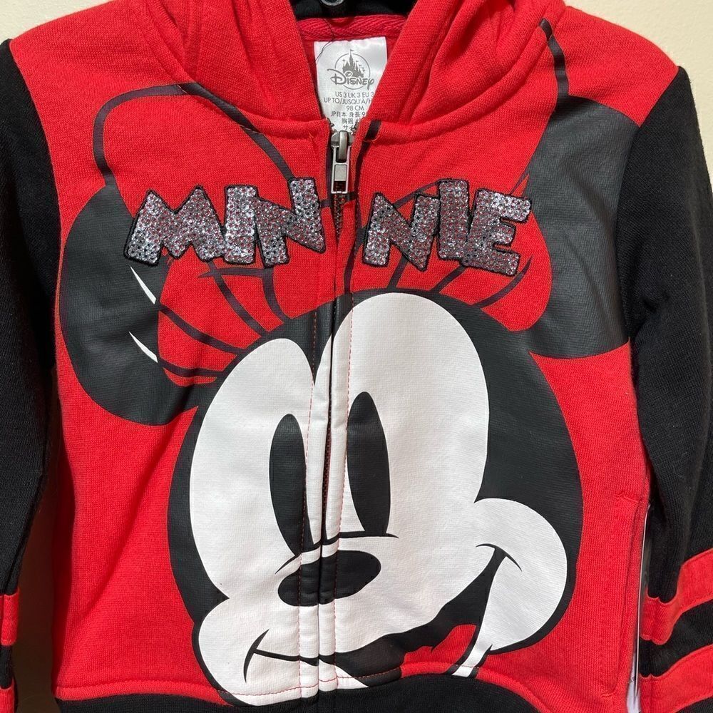 Disney Minnie Mouse Sweatshirt Jacket with Ears Hoodie Girls Size 3 NWT - Picture 2 of 8